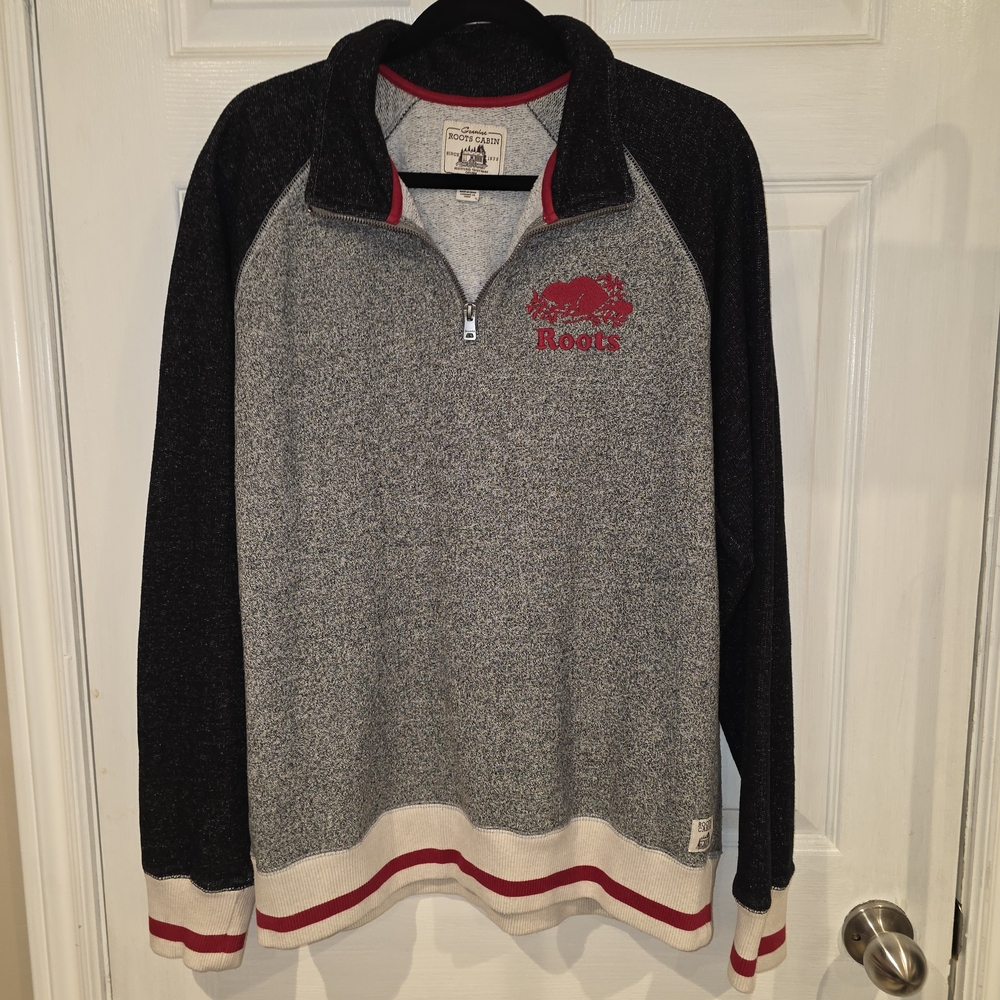 Roots Gray and Black Quarter-Zip Sweatshirt